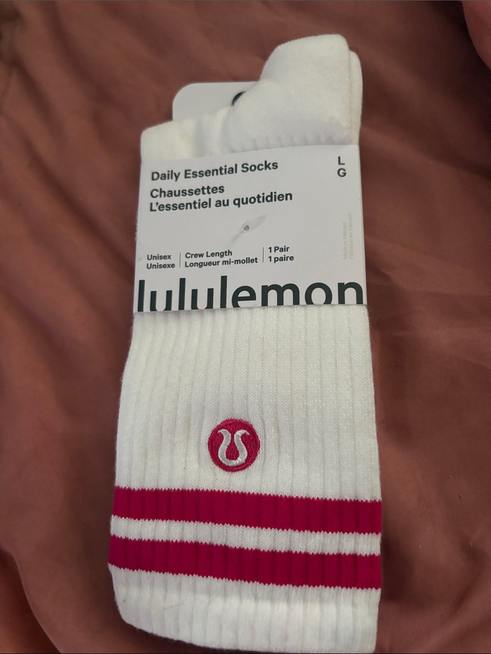 lululemon athletica White Crew Socks with Pink Stripes